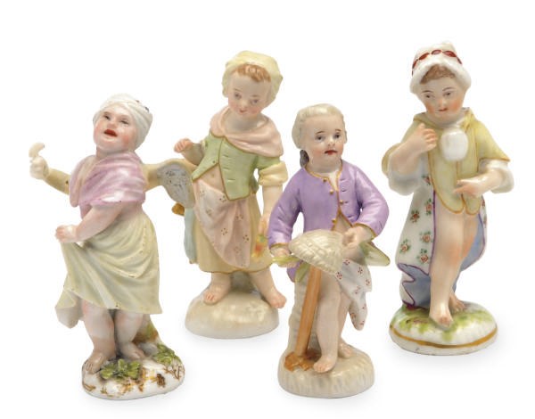 FOUR GERMAN PORCELAIN MINIATURE FIGURES,
