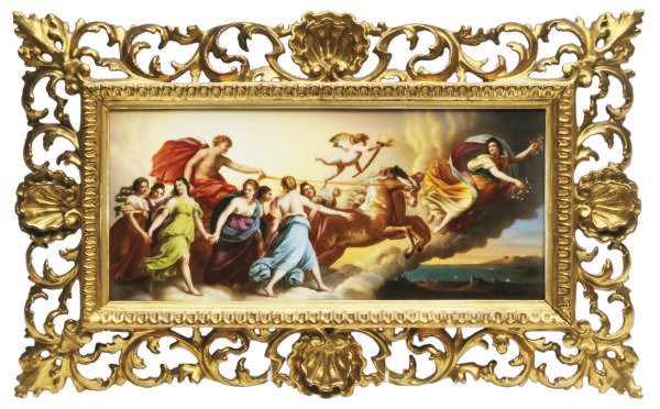 A GERMAN PORCELAIN RECTANGULAR PLAQUE EMBLEMATIC OF DAWN,