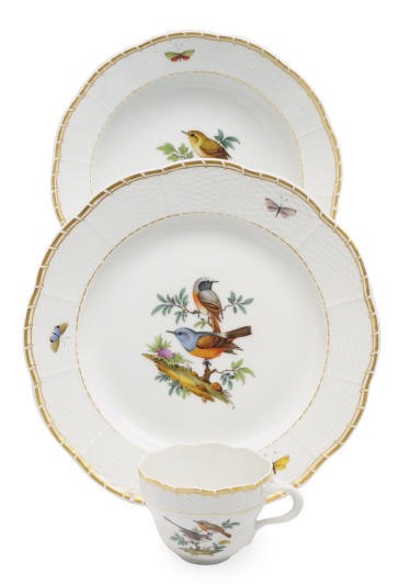 A GERMAN PORCELAIN PART DINNER SERVICE IN THE 'ROTHSCHILD BIRD' PATTERN,