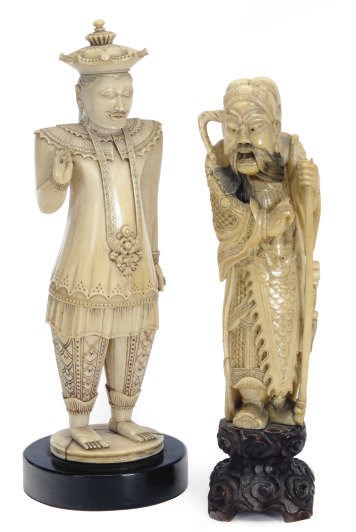 A CHINESE IVORY CARVED FIGURED OF A LUOHAN AND AN ASIAN FIGURE OF AN OFFICIAL,