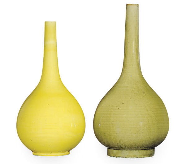TWO CHINESE MONOCHROME BOTTLE VASES,