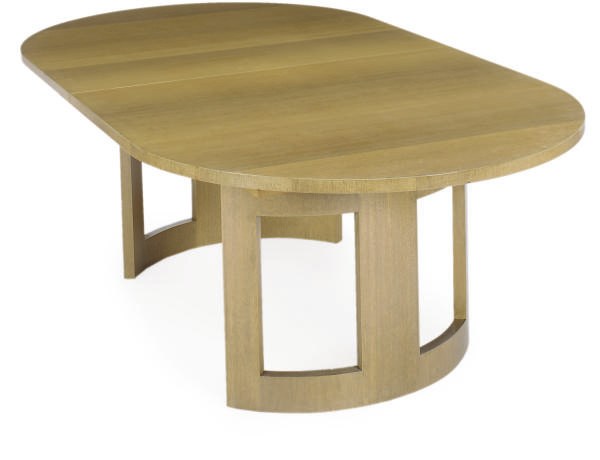 A LIMED OAK TWIN-PEDESTAL EXTENSION DINING TABLE,