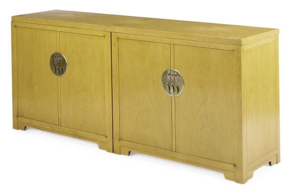 A BRASS-MOUNTED OAK CABINET,