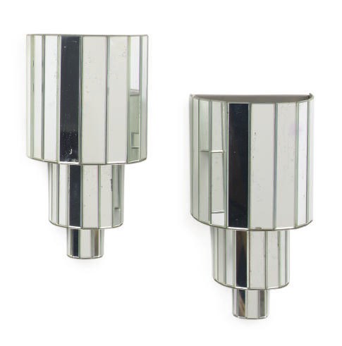 A PAIR OF MIRRORRED 'WATERFALL' WALL-LIGHTS,