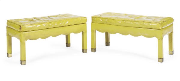 A PAIR OF LEATHER BENCHES,