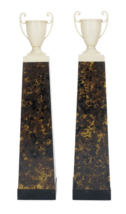 A PAIR OF CREAM-PAINTED AND FAUX TORTOISESHELL TORCHERES,