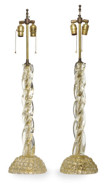 A PAIR OF VENETIAN GLASS TABLE LAMPS,