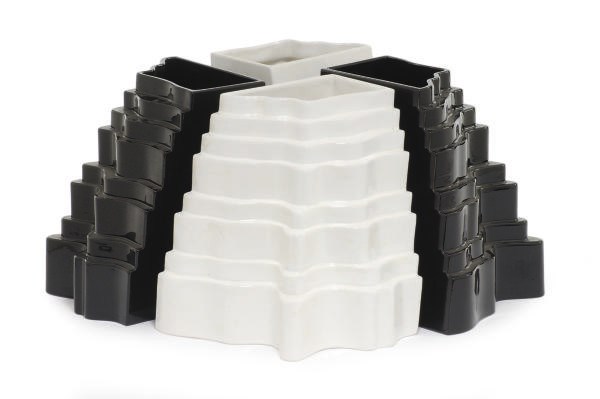 TWO PAIRS OF ITALIAN BLACK AND WHITE-GLAZED CERAMIC JARDINIERES,
