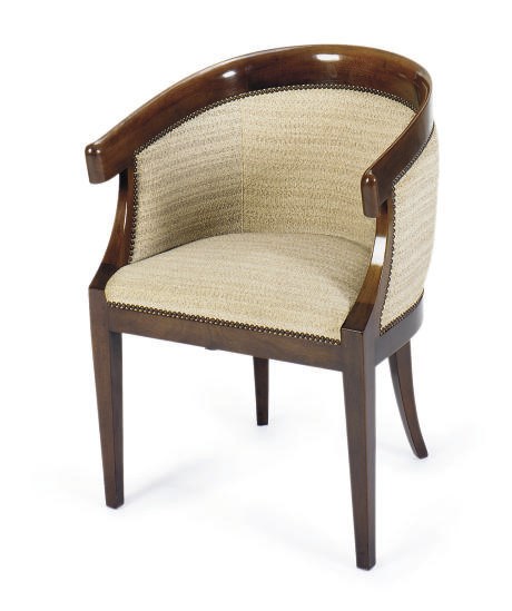 A MAHOGANY AND UPHOLSTERED TUB-FORM BERGERE,