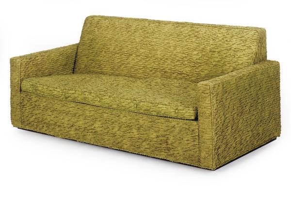 A GREEN-CHENILLE AND LUREX UPHOLOSTERED SOFA,