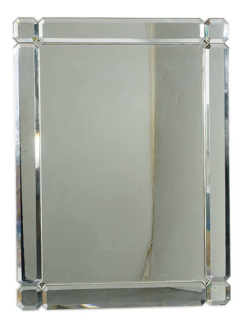 A SILVERED WOOD AND BEVELED GLASS RECTANGULAR WALL MIRROR,