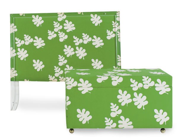 A PAIR OF LUCITE WITH INSET-FABRIC HEADBOARDS,