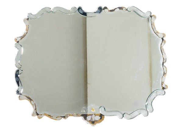 A SILVERED-WOOD WALL MIRROR,