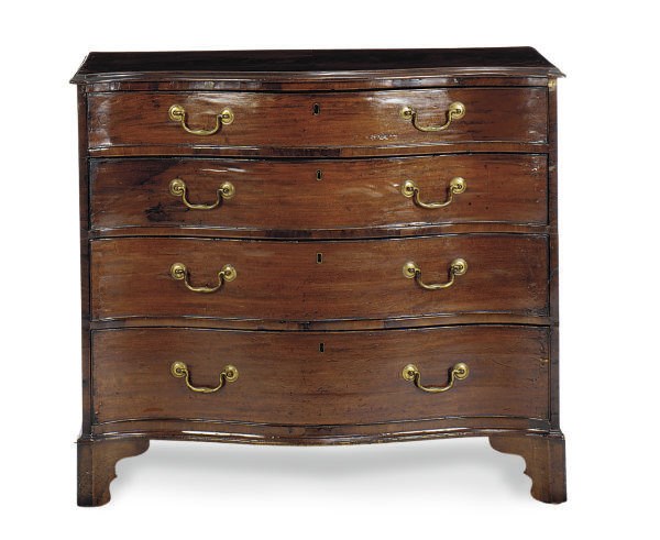 A GEORGE III MAHOGANY SERPENTINE CHEST-OF-DRAWERS,