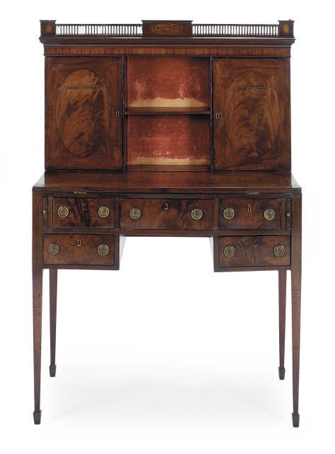 A GEORGE III MAHOGANY AND PART-EBONIZED BONHEUR DU JOUR,