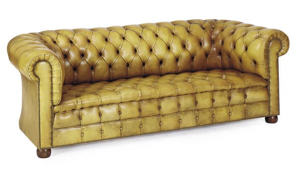A BUTTON-TUFFTED LEATHER UPHOLSTERED CHESTERFIELD SOFA,