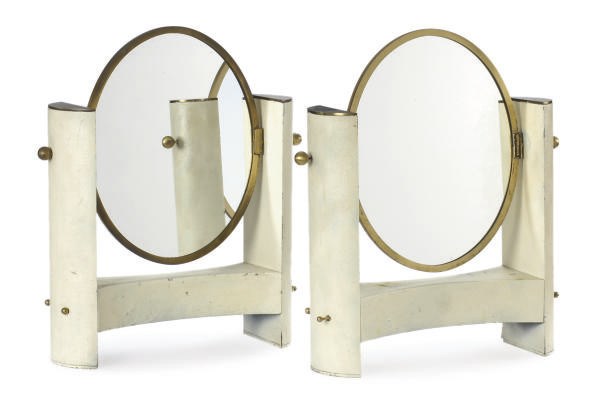A PAIR OF FAUX LIZARD AND GILT-METAL VANITY MIRRORS,