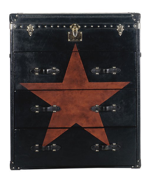 A BLACK LEATHER LIFT-TOP TALL CHEST OF DRAWERS,