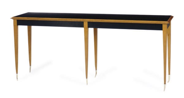 A MAPLE, EBONIZED, MOTHER-OF-PEARL AND ANTLER TABLE,