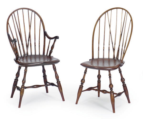 A SET OF TEN MAPLE AND HICKORY WINDSOR CHAIRS,