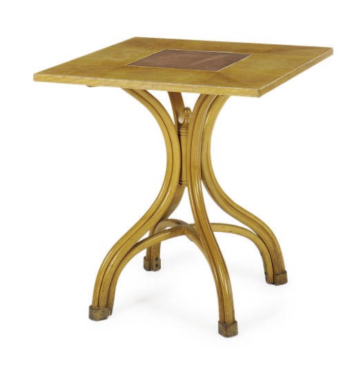 A FRUITWOOD AND BENTWOOD BASE SQUARE SIDE TABLE,