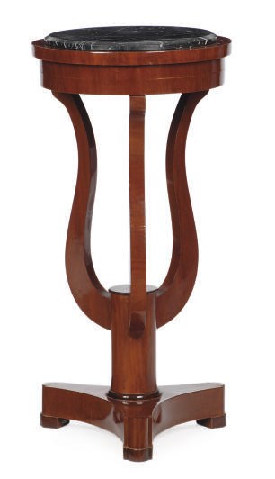 A MAHOGANY AND MARBLE PEDESTAL,