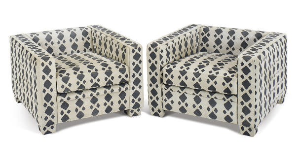 A SET OF FOUR SUEDE UPHOLSTERED CLUB CHAIRS,