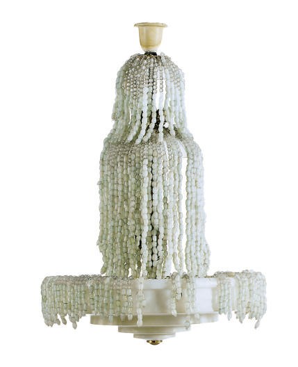 AN ALABASTER AND BEADED-GLASS CHANDELIER,
