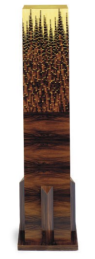 A PALISANDER, BIRCH AND PARQUETRY PEDESTAL,