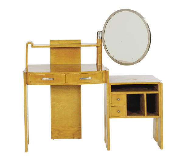 A NICKEL-MOUNTED ASH VANITY TABLE,