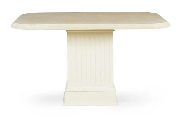 A LIMESTONE AND WHITE-PAINTED PEDESTAL DINING TABLE,