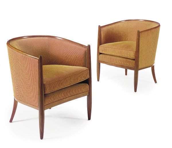 A PAIR OF ART DECO MAHOGANY TUB CHAIRS,