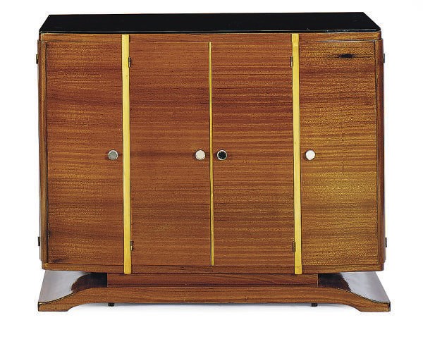 A FRENCH MAHOGANY AND BIRCH SIDE BAR CABINET,