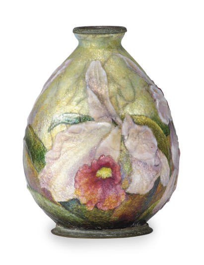 A FRENCH ENAMELED VASE,