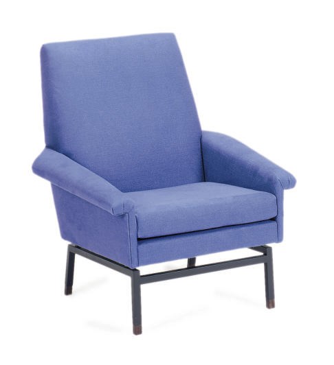 A STEEL, ASH AND UPHOLSTERED LOUNGE CHAIR,