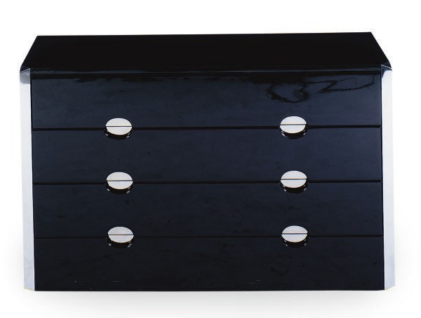 AN ITALIAN CHROMED-METAL MOUNTED BLACK-LACQUERED CHEST-OF-DRAWERS,