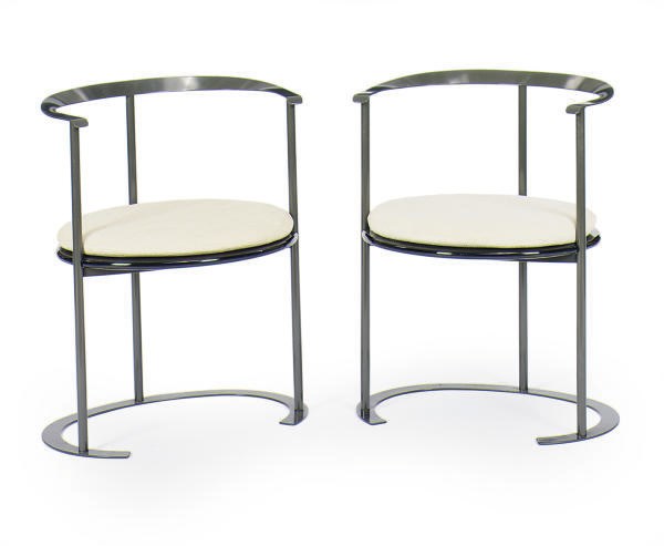 A SET OF EIGHT ITALIAN GREY-POWDERCOATED IRON AND BLACK-LACQUERED 'P4 CATILINA' ARMCHAIRS,