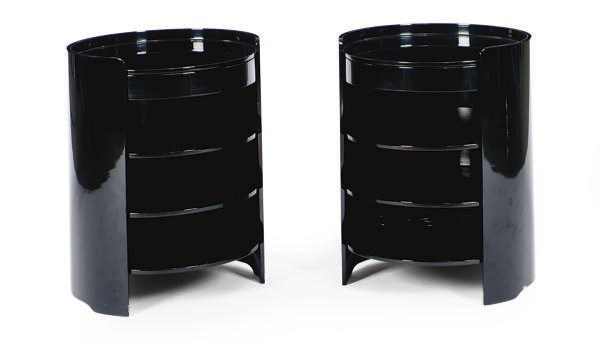 A SET OF THREE ITALIAN BLACK-LACQUERED SIDE TABLES,