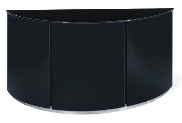 AN ITALIAN CHROMED-METAL MOUNTED GREY-LACQUERED 'MB7 CURVO' CREDENZA,
