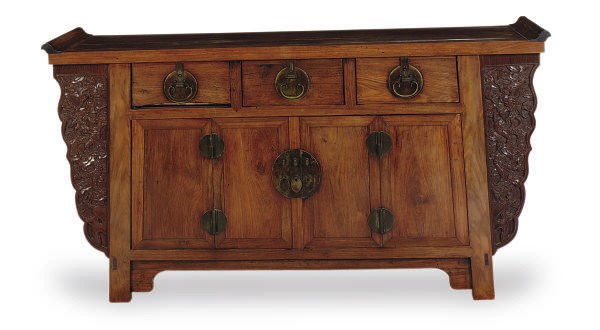 A CHINESE HARDWOOD THREE-DRAWER ALTAR COFFER,