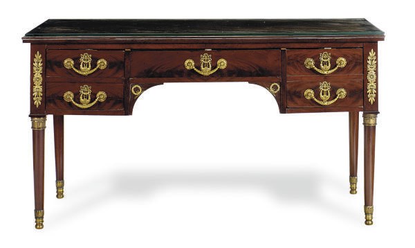 A FRENCH GILT-METAL MOUNTED MAHOGANY BUREAU PLAT,
