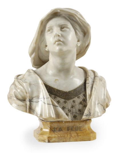 AN ITALIAN TINTED MARBLE BUST, 'LA FEDE',