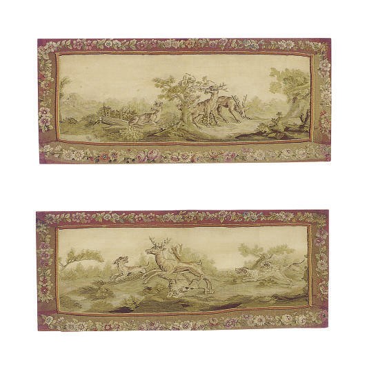 A PAIR OF AUBUSSON TAPESTRY PANELS,