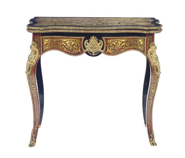 A NAPOLEON III ORMOLU-MOUNTED, PART-EBONIZED AND BOULLE MARQUETRY CARD TABLE**,