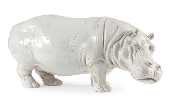 A GLAZED TERRACOTTA FIGURE OF A HIPPO,