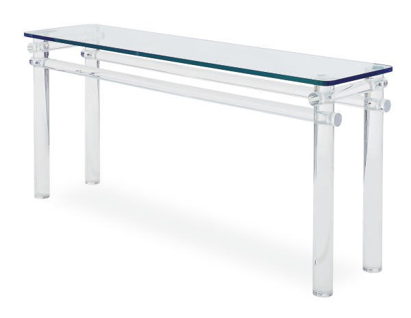 A LUCITE AND GLASS TOP SIDE TABLE,