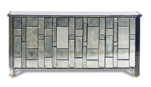 A MIRRORED SIDE CABINET,