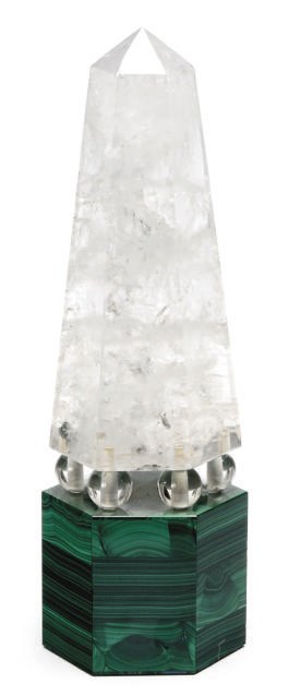 A ROCK CRYSTAL AND MALACHITE OBELISK