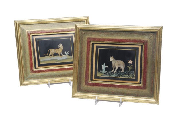FOUR FRAMED PIETRA DURA PANELS,