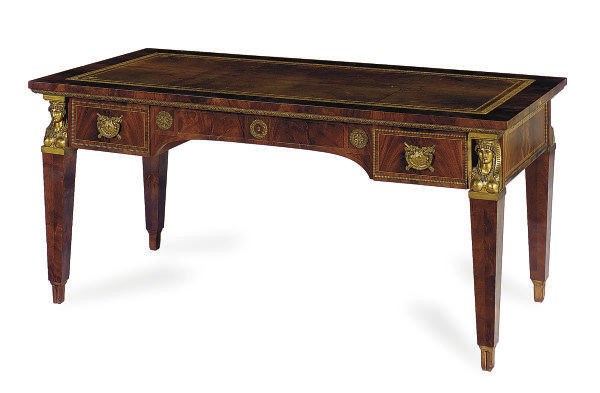 A GILT-METAL MOUNTED MAHOGANY BUREAU PLAT,